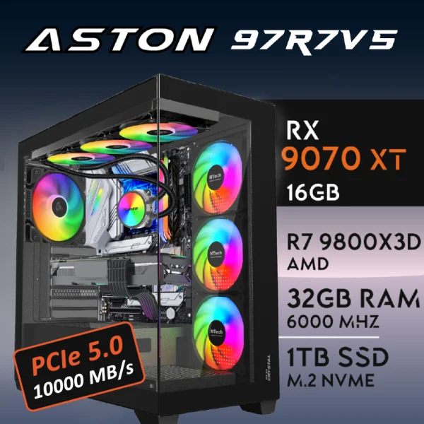 PC Gaming ASTON-97R7V5 - R7 9800X3D | RX9070XT 16GB | 32GB | M.2 1TB