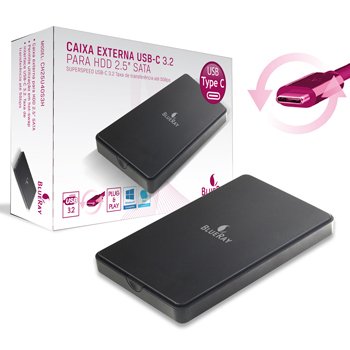 Caixa Externa Para Disco Rigido 2.5 SATA USB C 3.2 5GB Type-c Preta - BLUERAY