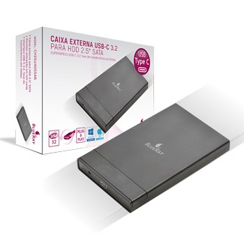 Caixa Externa Para Disco Rigido 2.5 SATA USB C 3.2 5GB Type-c Preta - BLUERAY