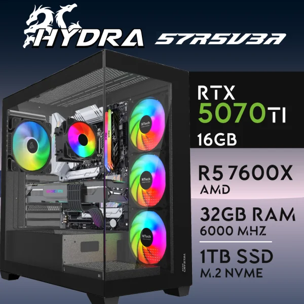 PC Gaming HYDRA-57R5V3A - R5 7600X | RTX5070Ti 16GB | 32GB | M.2 1TB