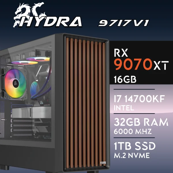 PC Gaming HYDRA-97I7V1 - I7 14700KF | RX9070XT 16GB | 32GB | M.2 1TB