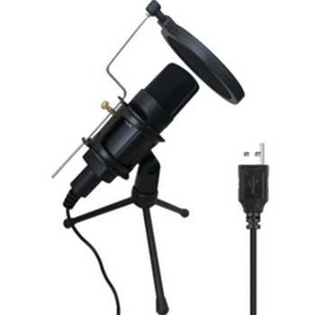 Microfone Condensador Ficha Usba + Stand + Filtro Preto