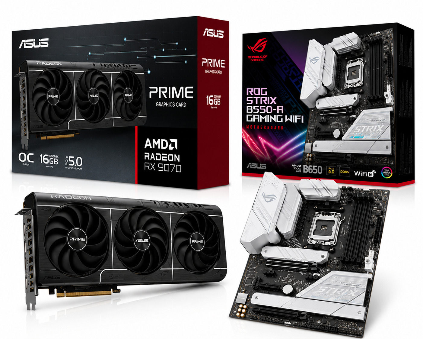 Placa Gráfica Asus AMD Radeon RX 9060 XT RDNA 4 Dual Gaming 16GB GDDR6 + Motherboard Asus ROG STRIX B550-A Gaming ATX