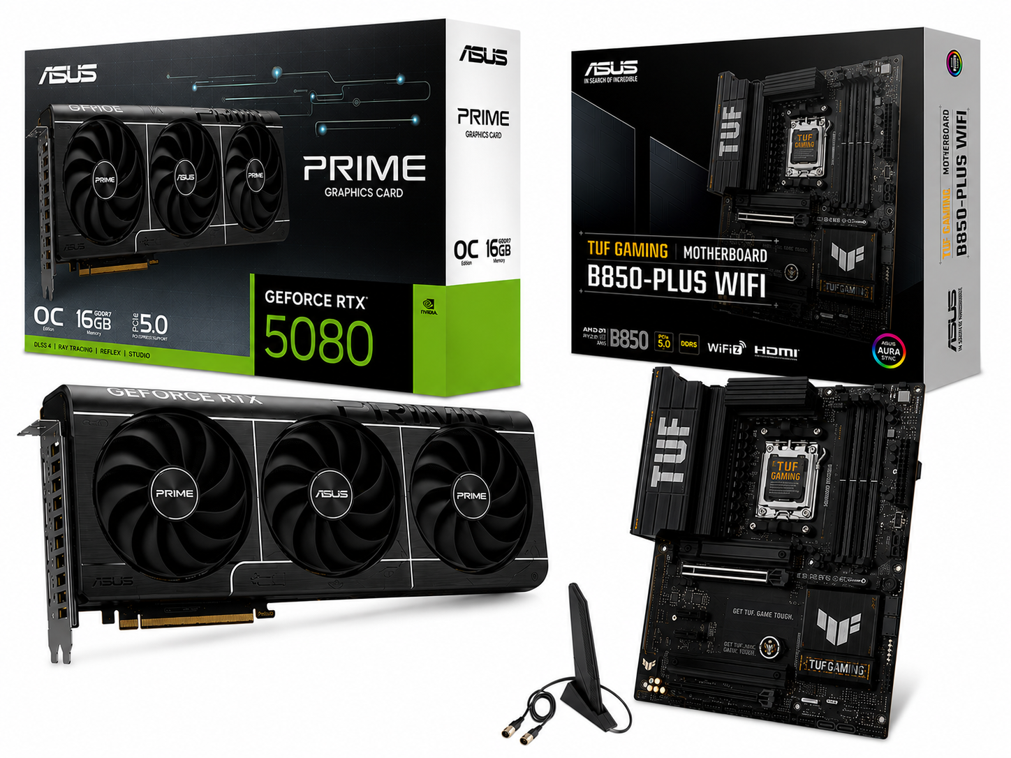 Placa Gráfica Asus Prime GeForce RTX 5080 16GB GDDR7 OC Edition + Motherboard ATX Asus TUF Gaming B850-Plus WiFi SktAM5