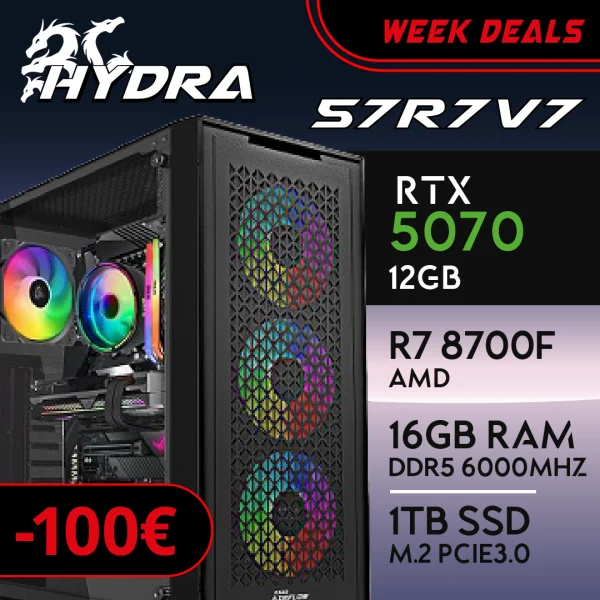 PC Gaming HYDRA-57R7V7 - R7 8700F | RTX5070 12GB | 16GB | M.2 1TB