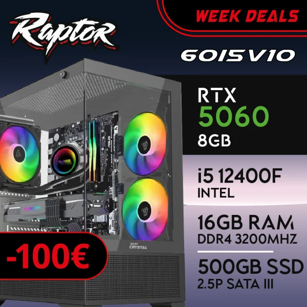 PC Gaming RAPTOR-60I5V10 - I5 12400F | RTX5060 8GB | 16GB | SSD 512