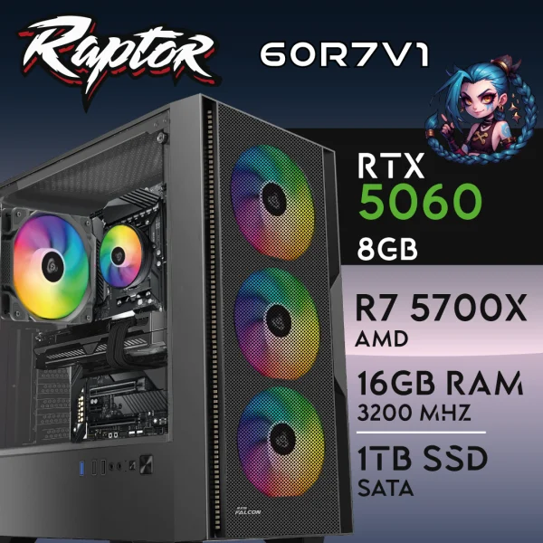 PC Gaming RAPTOR-60R7V1 - R7 5700X | RTX5060 8GB | 16GB | SSD 1TB