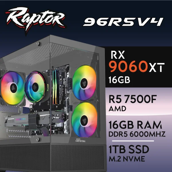 PC Gaming RAPTOR-96R5V4 - R5 7500F | RX9060XT 16GB | 16GB | SSD 512
