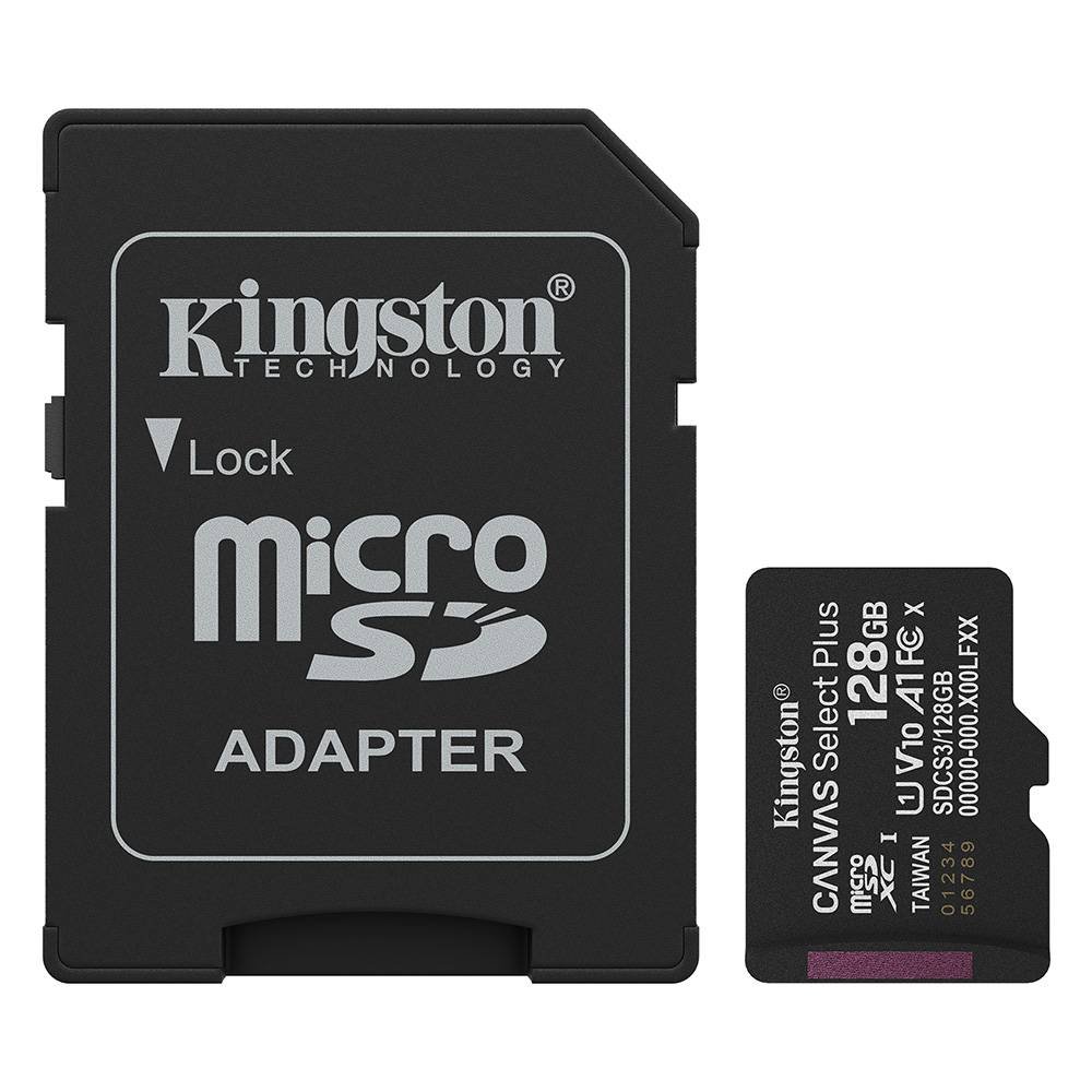 Cartão de Memória microSDXC Kingston Canvas Select Plus Gen3 128GB (150MB/s) UHS-I, U1, V10, A1 + Adaptador SD