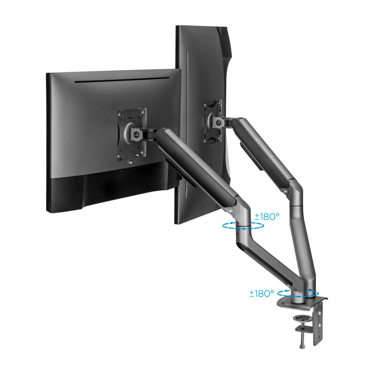 Suporte de Mesa Tooq Duplo Tilt e Giratório c/mola 17" a 32" Max. 9Kg Cinzento/Preto - Image 4