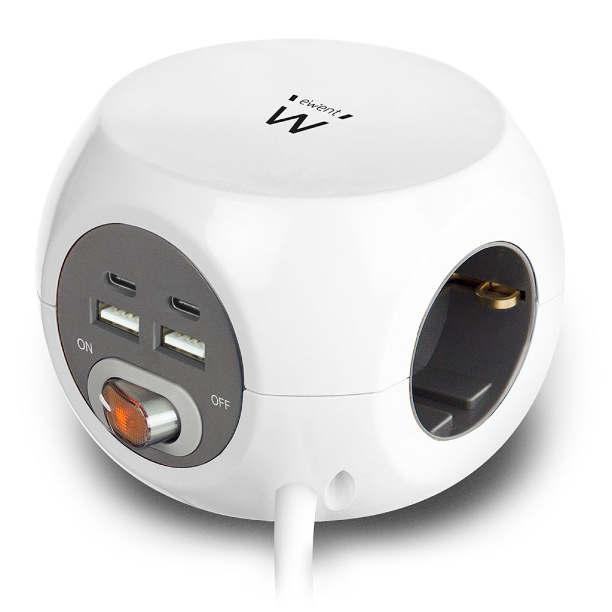Régua Ewent EW3957 Cubical Power 3 Tomadas Schuko + 4 USB 3.4A Branco - Image 1