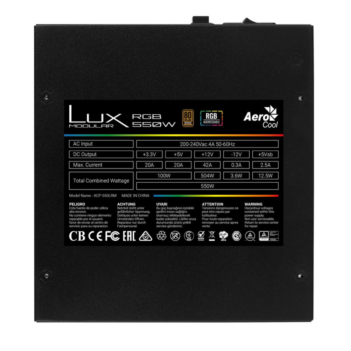 Fonte de Alimentação Aerocool LUX 550M RGB 550W 80+ Bronze Semi-Modular - Image 3