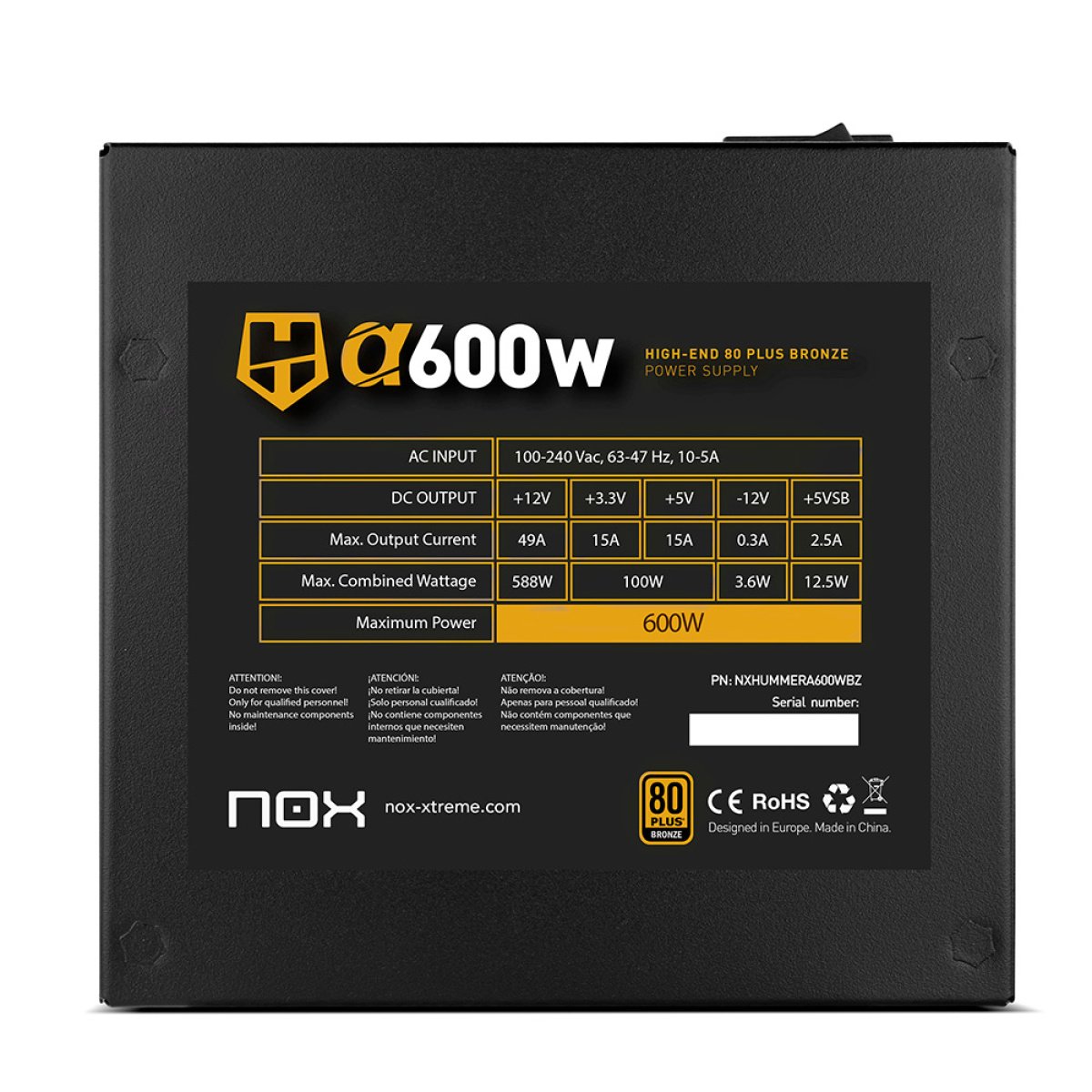 Fonte de Alimentação Nox Hummer Alpha 600W 80+ Bronze Edition - Image 4