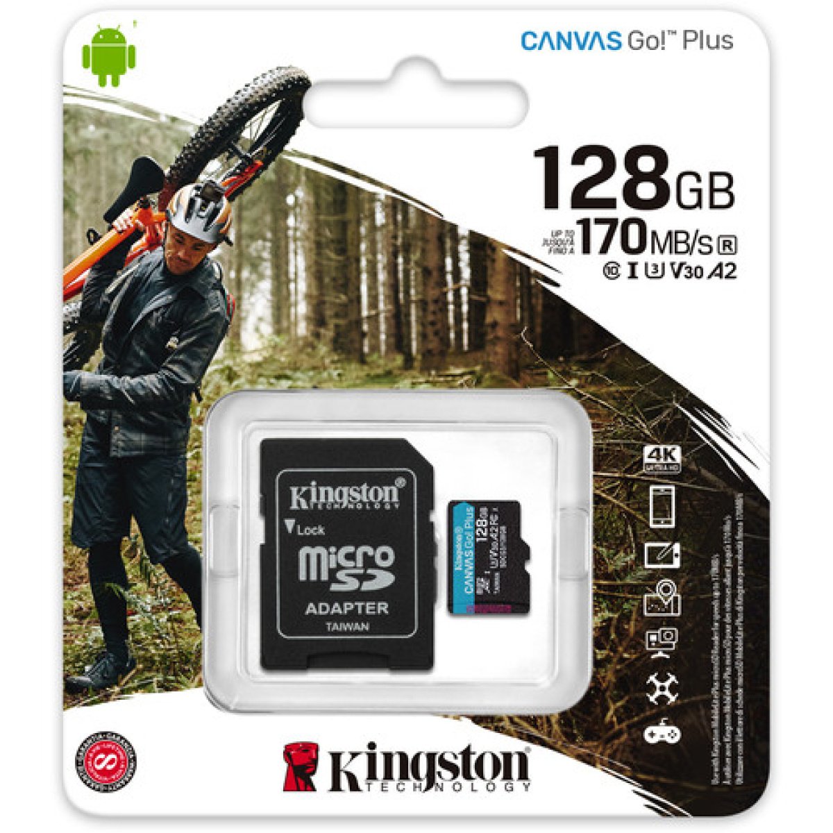 Cartão Memória Kingston Canvas Go! Plus C10 UHS-I U3 V30 A2 microSDXC 128GB + Adaptador SD - Image 2