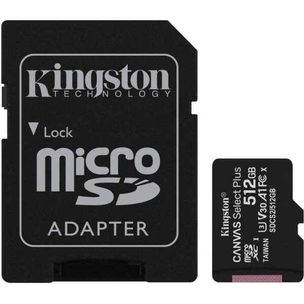 Cartão Memória Kingston Canvas Select Plus C10 A1 UHS-I microSDXC 512GB + Adaptador SD