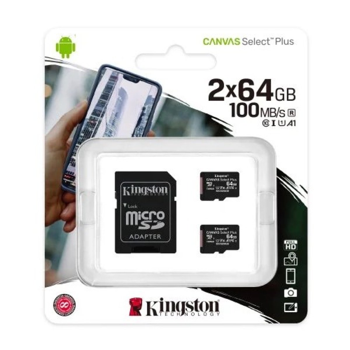 Cartão de Memória Micro SDXC Kingston 64GB Canvas Select Plus 100R A1 C10 Card (Pack 2) - Image 2