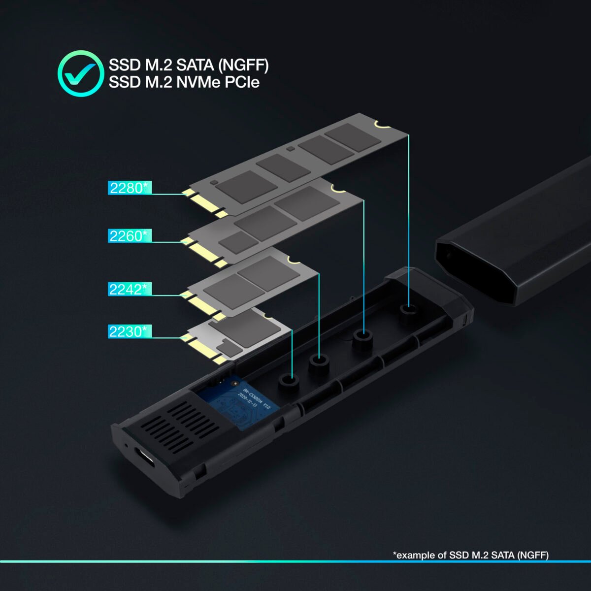 Caixa Externa SSD Tooq M.2 NGFF/NVMe SSD - USB 3.1 Gen 2 Preto - Image 3