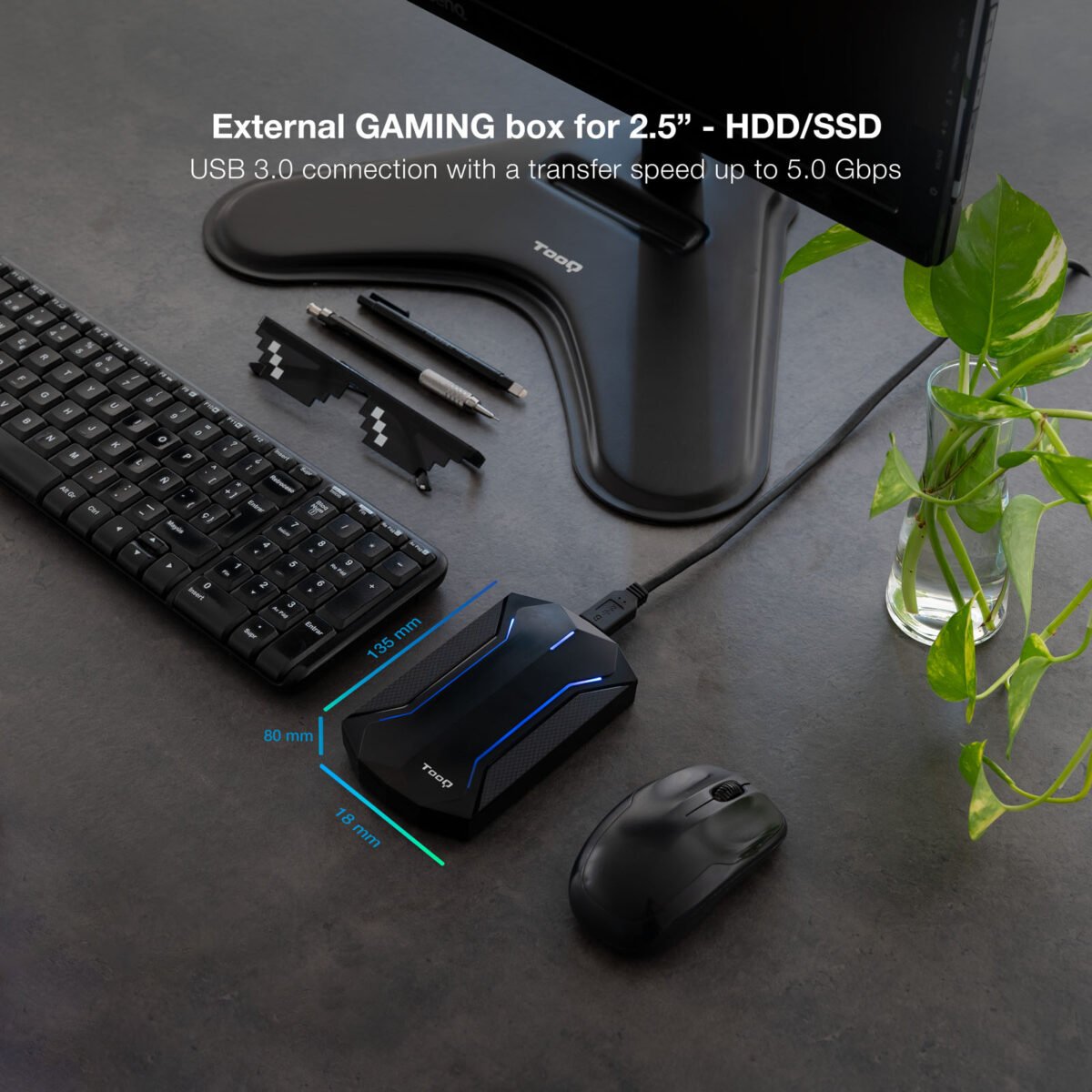 Caixa Externa Gaming Tooq HDD/SSD 2.5" SATA (95mm) RGB - Image 4