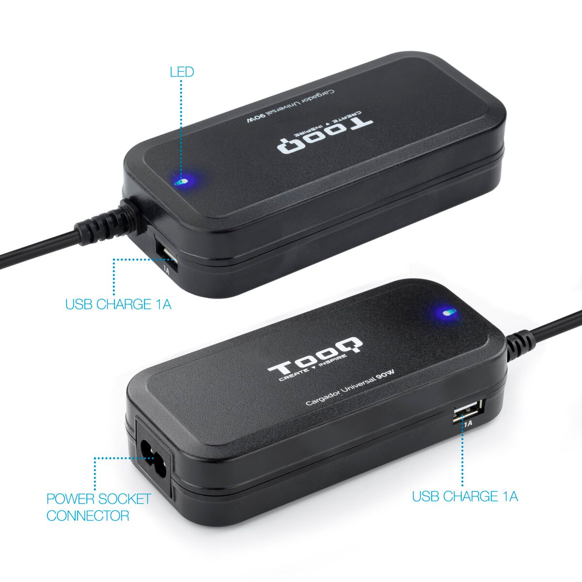 Carregador de Portátil Tooq 90W 2x USB 12 Conectores Preto - Image 3