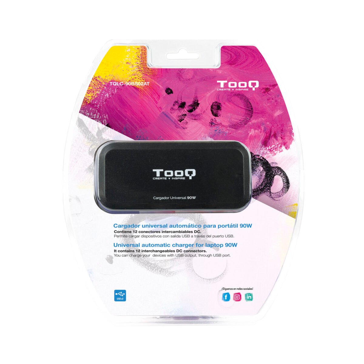 Carregador de Portátil Tooq 90W 2x USB 12 Conectores Preto - Image 6