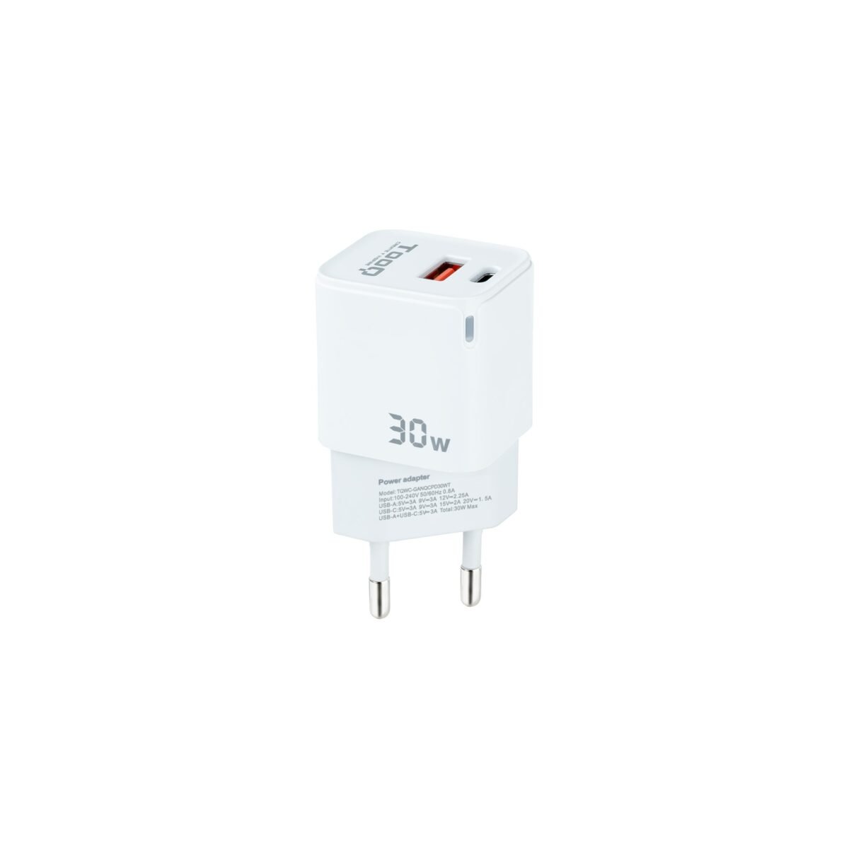 Carregador GaN Tooq USB-C/PD 30W + USB-A/QC 30W - Image 1
