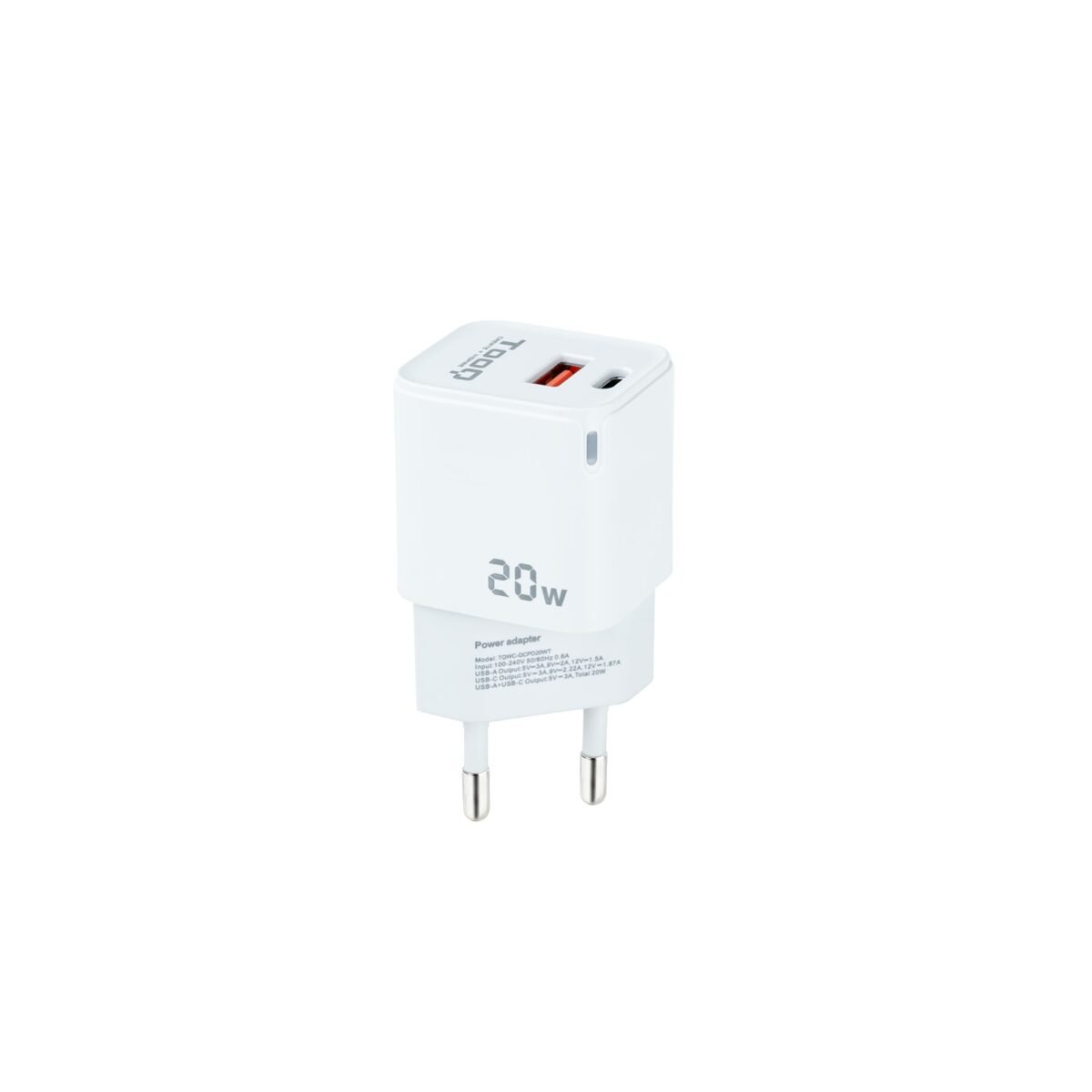 Carregador Tooq USB-C/PD 20W + USB-A/QC 20W - Image 1