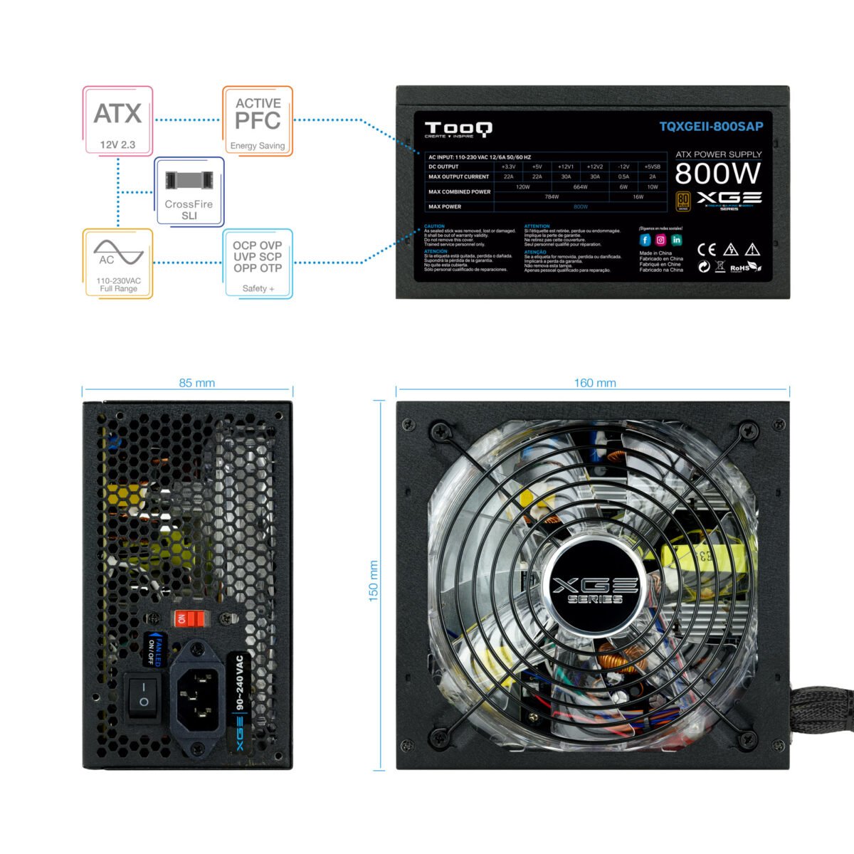 Fonte de Alimentação Tooq Xtreme Gaming Energy II 800W 80+ Bronze c/LED - Image 4