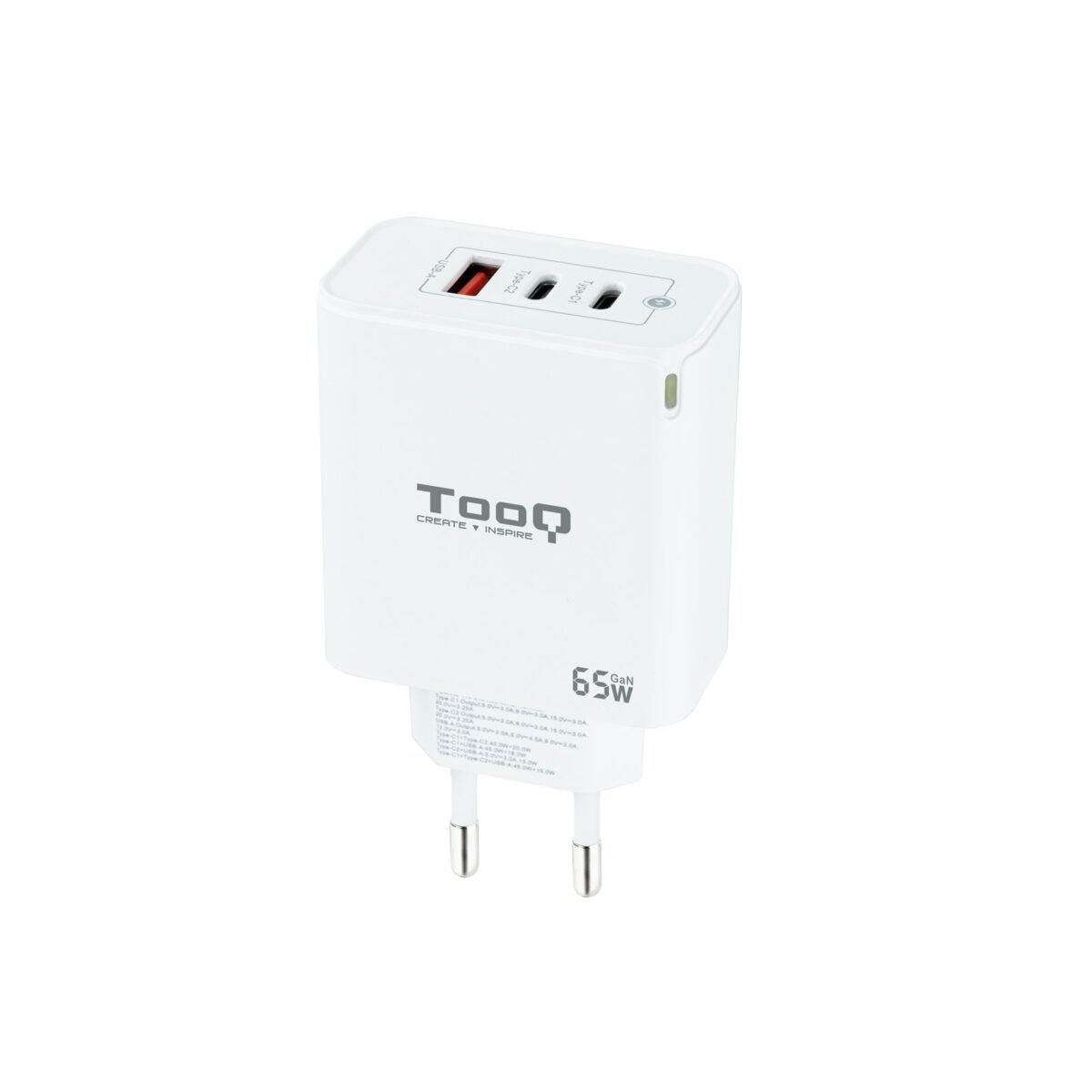 Carregador GaN Tooq 2xUSB-C/PD 65W + USB-A/QC 65W - Image 1