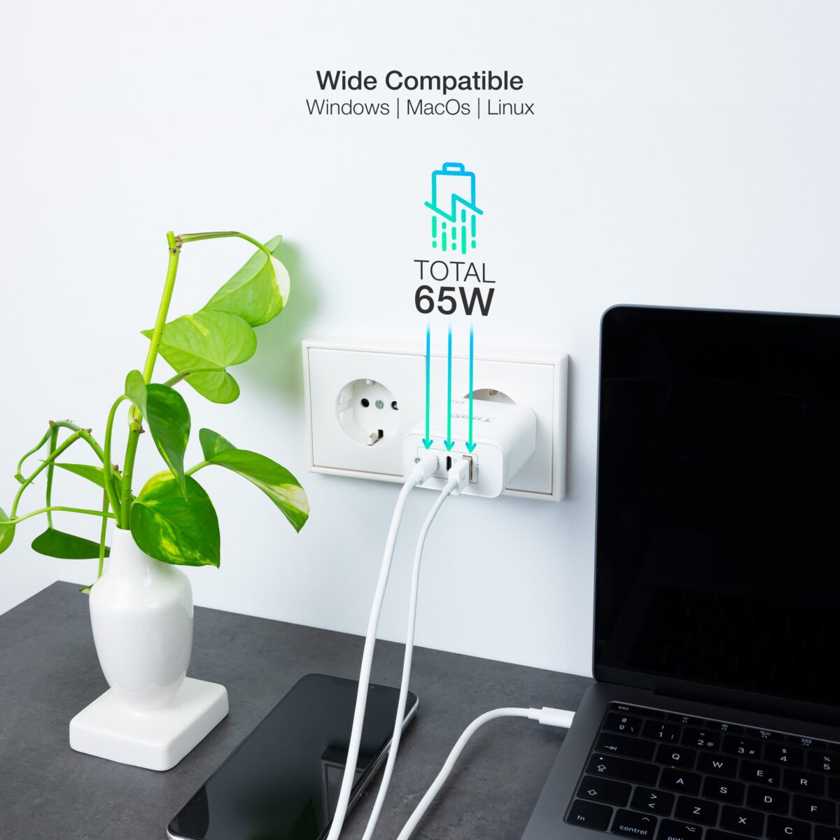 Carregador GaN Tooq 2xUSB-C/PD 65W + USB-A/QC 65W - Image 4