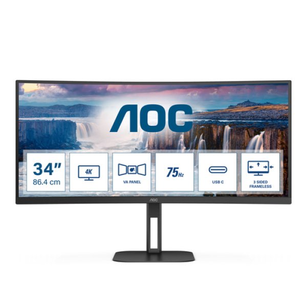 Monitor AOC 34' CU34V5C/BK VA WQHD 21:9 Curvo 100Hz FreeSync 1ms