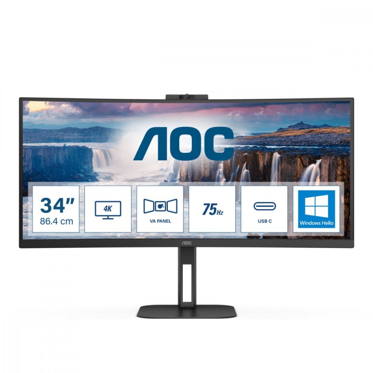 Monitor AOC 34' CU34V5CW/BK VA WQHD 21:9 Curvo 100Hz FreeSync 1ms - Image 1