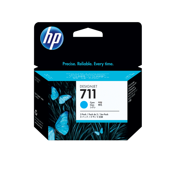 Conjunto Triplo de Tinteiros HP DesignJet 711 Ciano