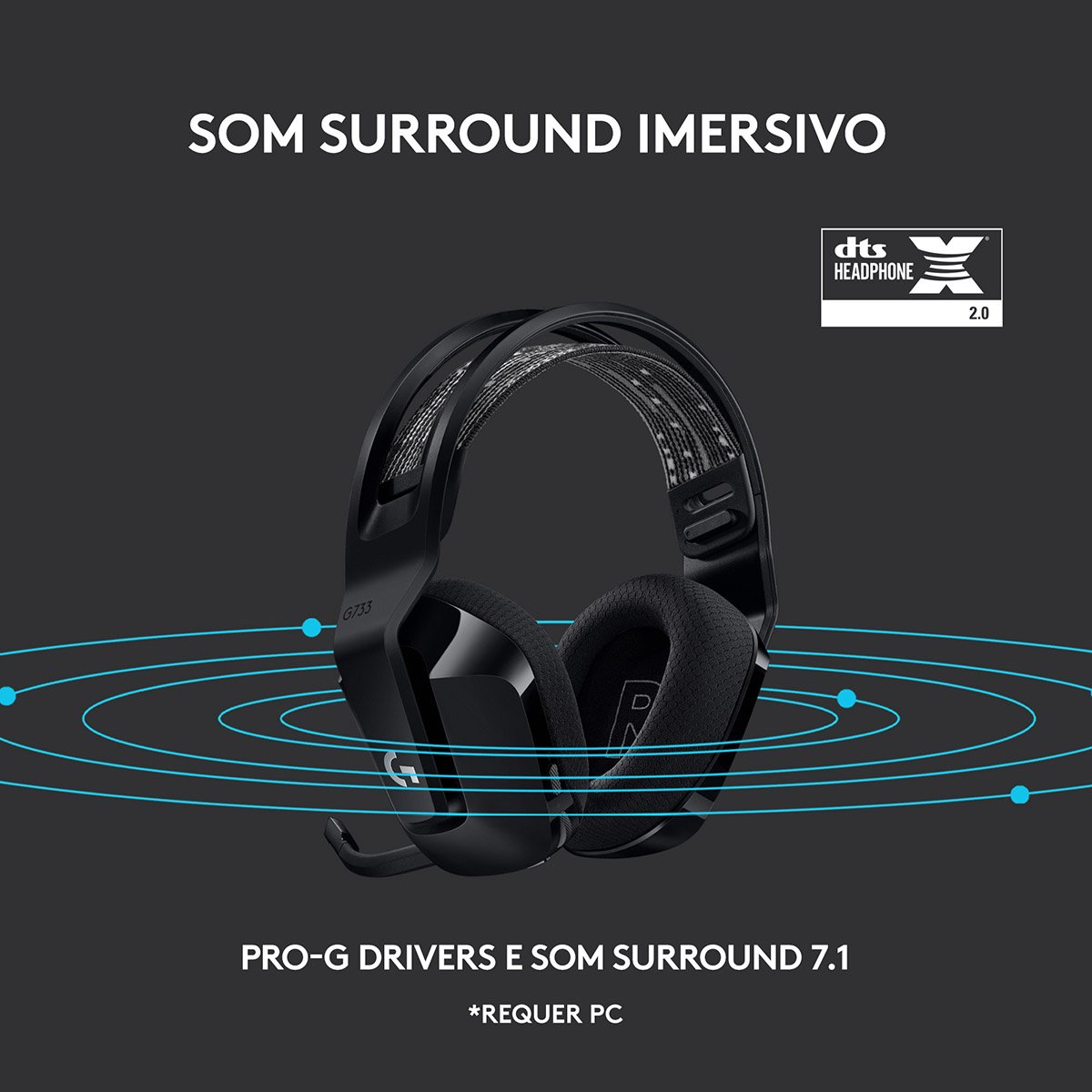 Headset Logitech G733 Lightspeed Wireless RGB Gaming Preto - Image 8