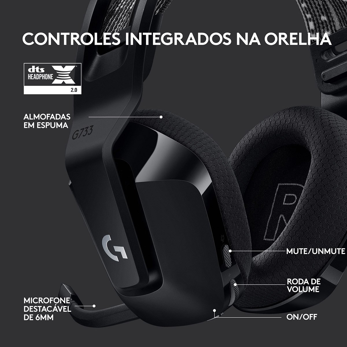 Headset Logitech G733 Lightspeed Wireless RGB Gaming Preto - Image 5
