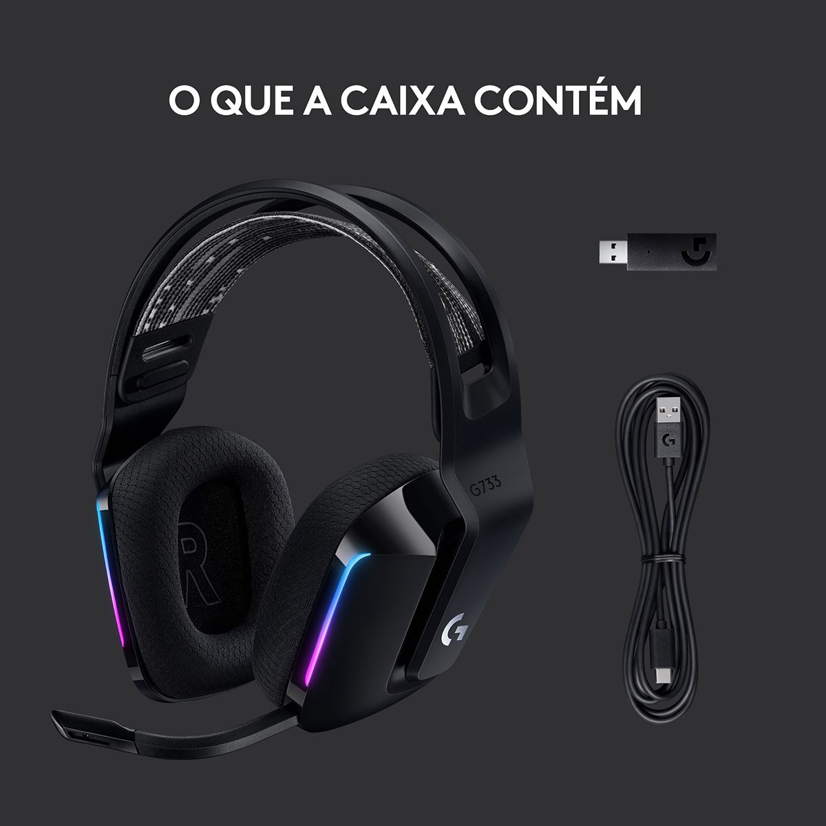 Headset Logitech G733 Lightspeed Wireless RGB Gaming Preto - Image 6