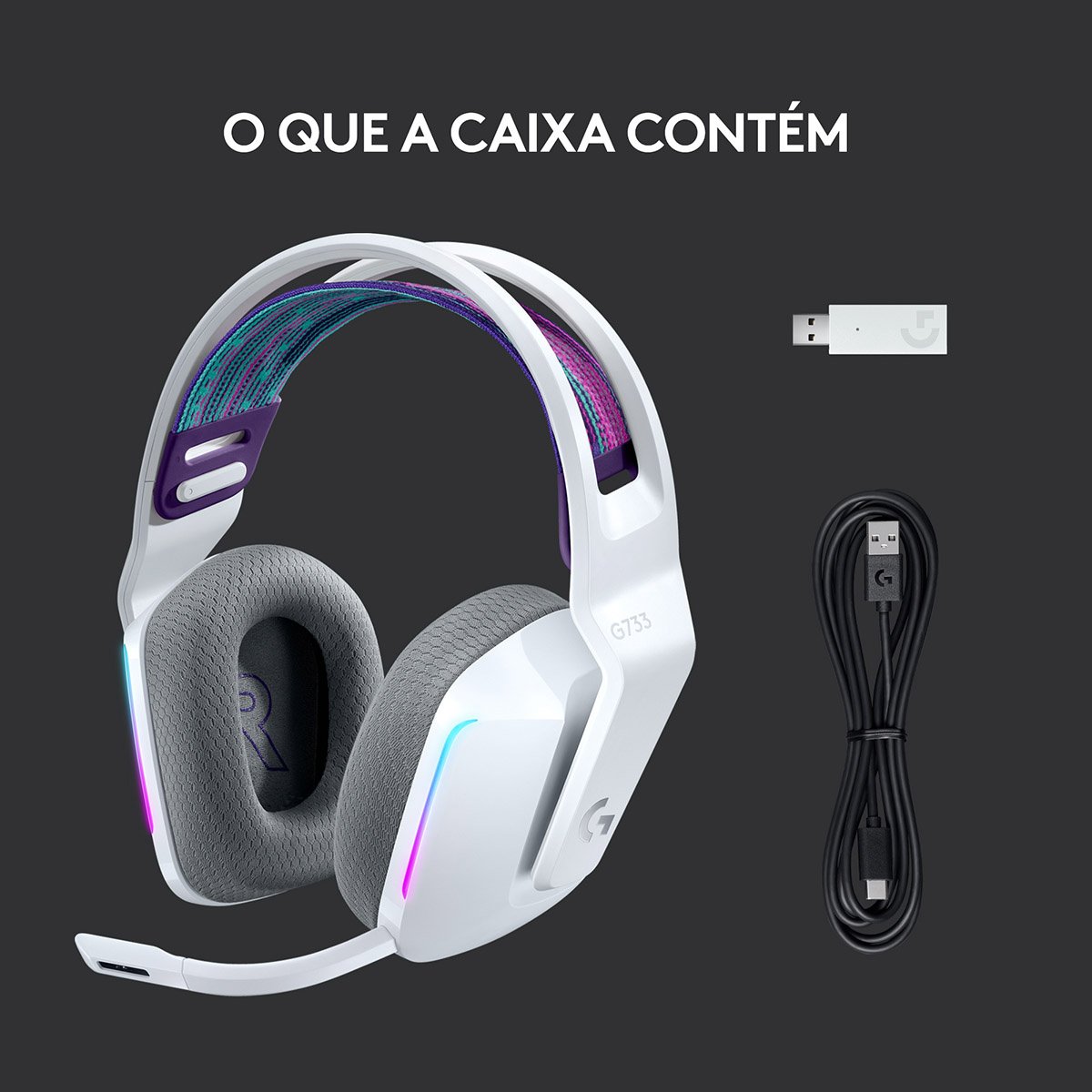 Headset Logitech G733 Lightspeed Wireless RGB Gaming Branco - Image 8