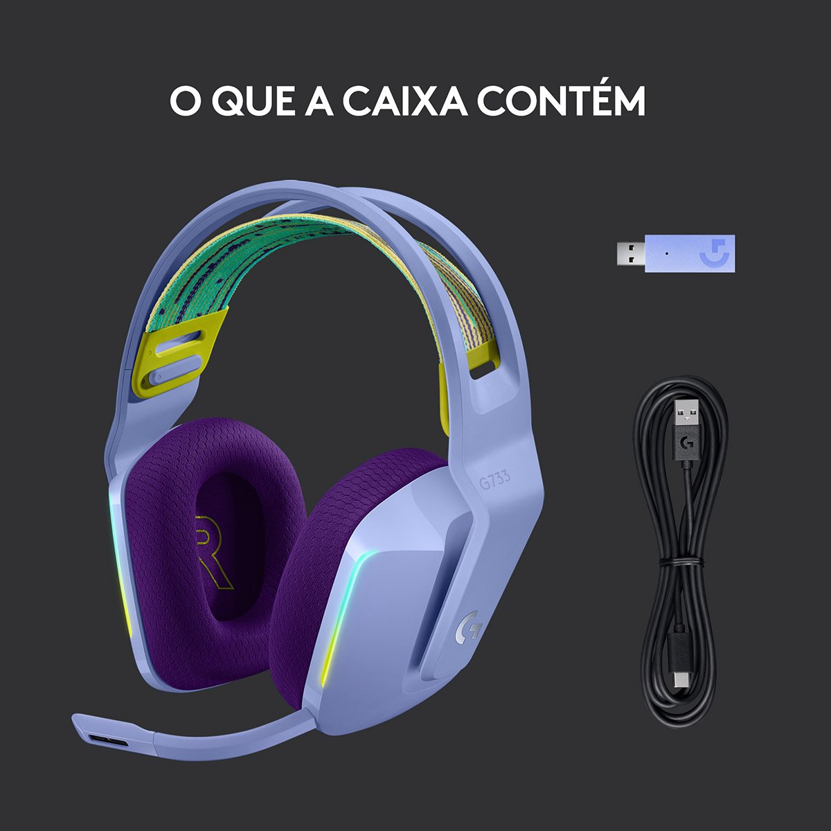 Headset Logitech G733 Lightspeed Wireless RGB Gaming Lilás - Image 8