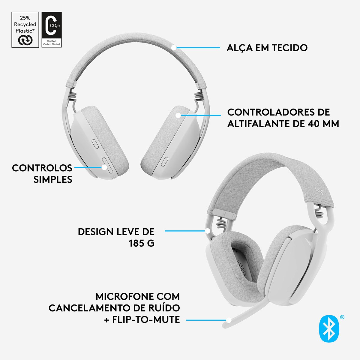 Headset Logitech Zone Vibe 100 Bluetooth Branco - Image 12