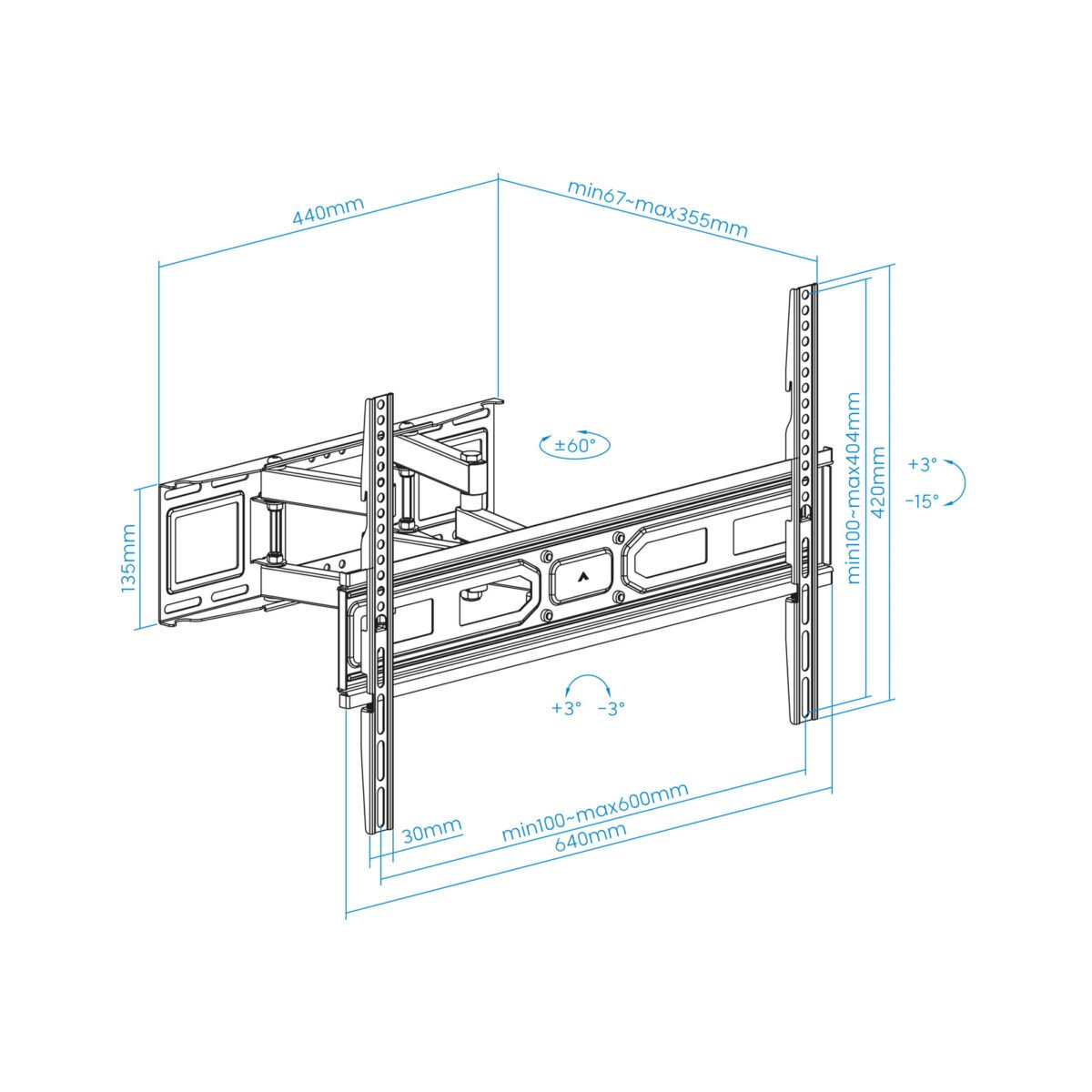 Suporte de parede Tooq LP7866TN-B para ecrãs 37”- 80” - Image 6