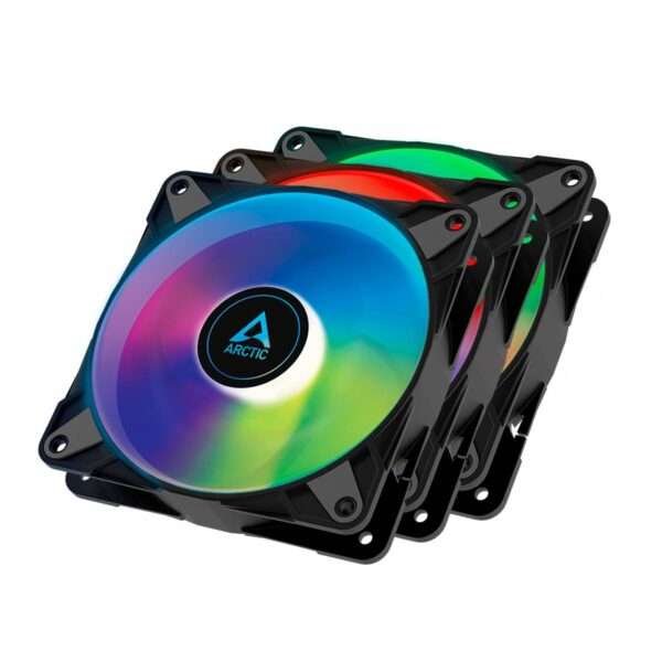 Ventoinha 120mm Arctic P12 PWM PST A-RGB 0dB 2000RPM 4 Pinos PWM Preta (Pack 3 Value Pack)