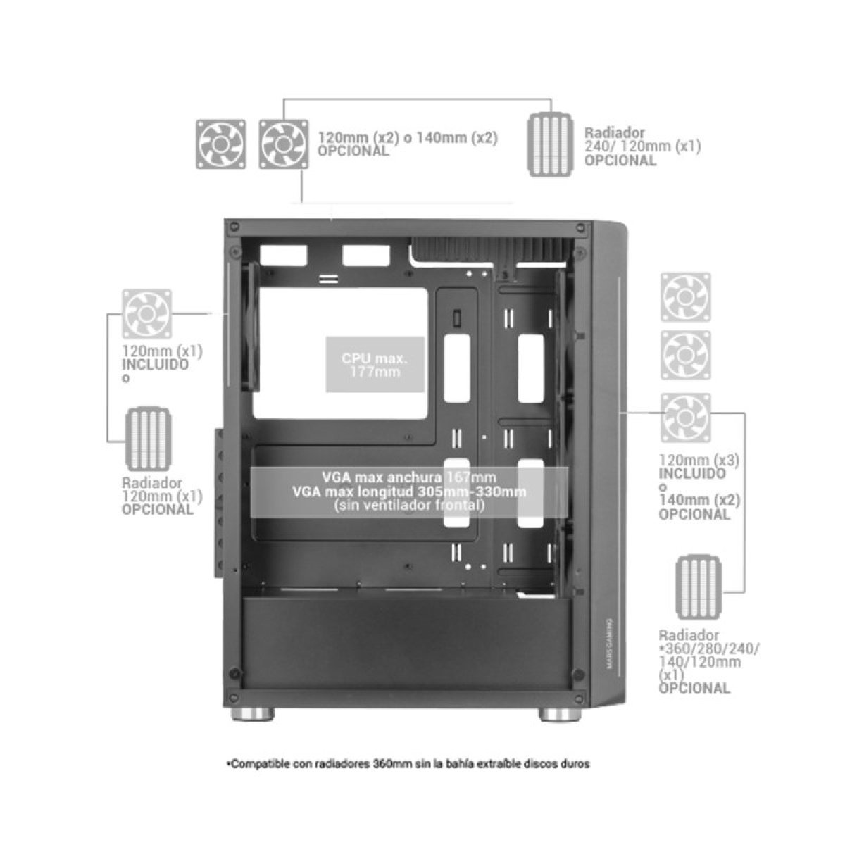 Caixa ATX Mars Gaming MC-F ARGB Vidro Temperado Preta - Image 6