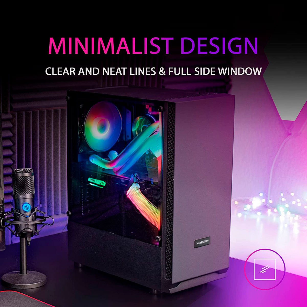 Caixa ATX Mars Gaming MCN2 Vidro Temperado Preta - Image 3