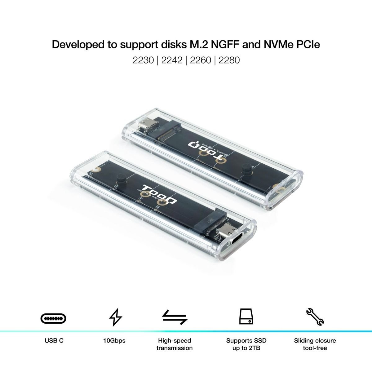 Caixa externa Tooq para SSD M.2 NGFF/NVMe RGB Transparente - Image 2