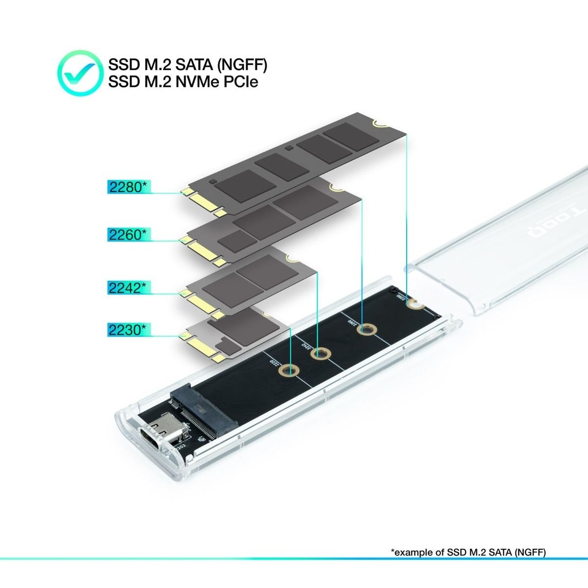 Caixa externa Tooq para SSD M.2 NGFF/NVMe RGB Transparente - Image 3