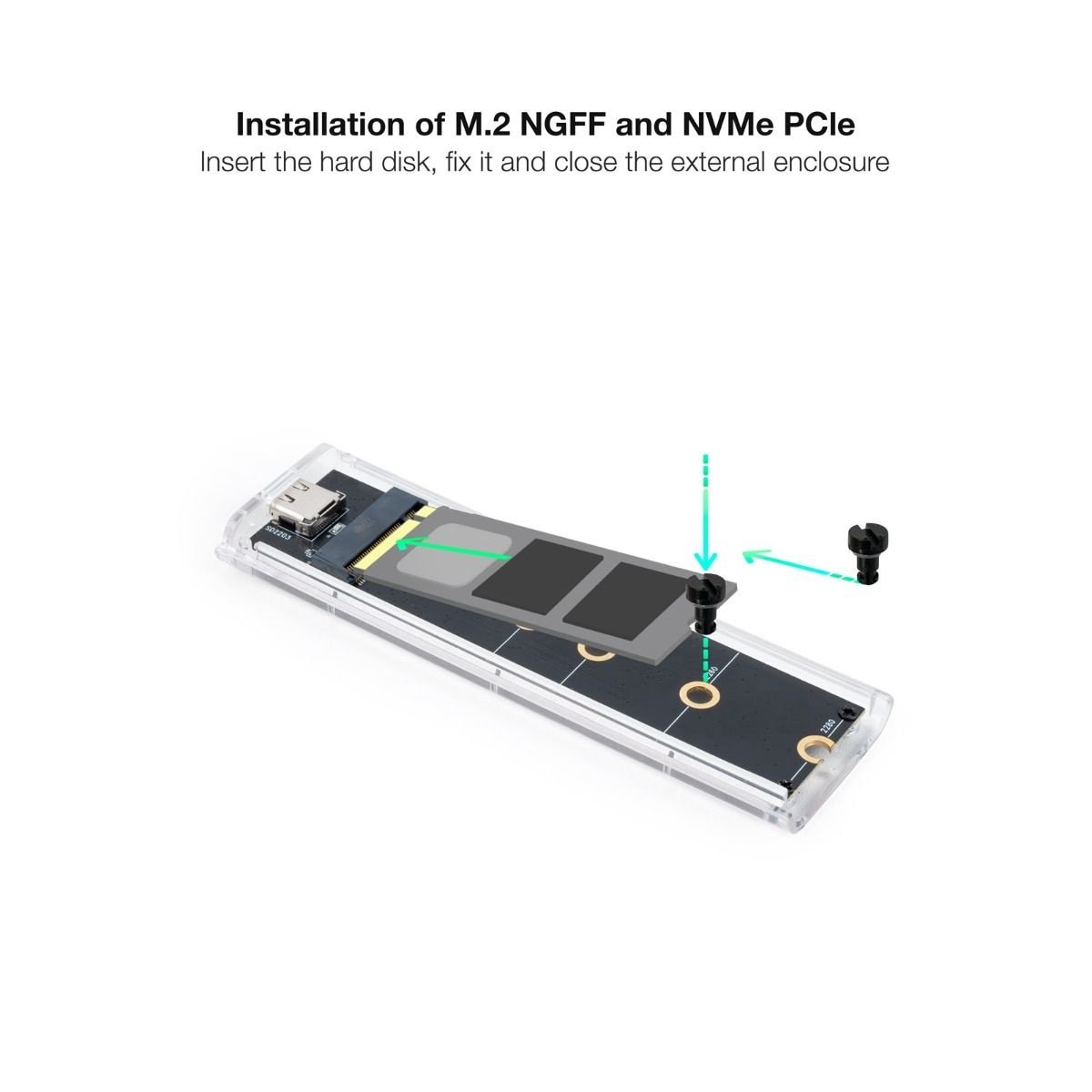Caixa externa Tooq para SSD M.2 NGFF/NVMe RGB Transparente - Image 4