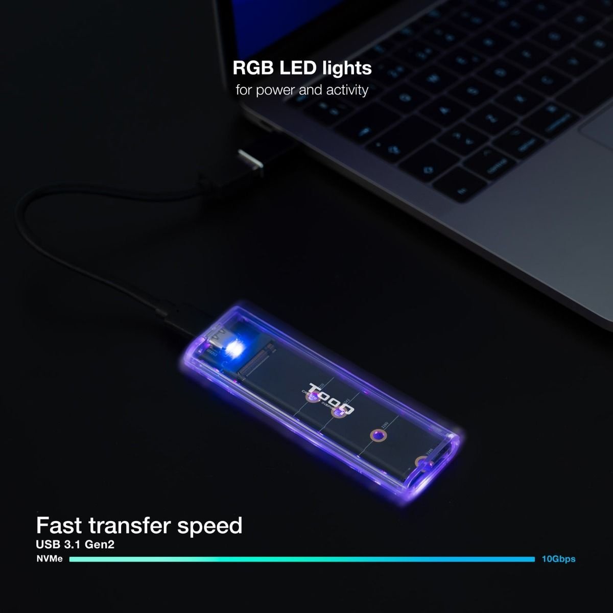 Caixa externa Tooq para SSD M.2 NGFF/NVMe RGB Transparente - Image 5