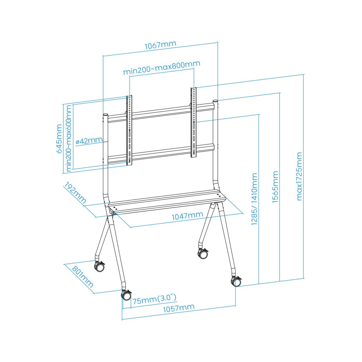 Suporte de Chão Tooq iSTAND com Rodas para Ecrãs 50"- 86" Cinzento - Image 4