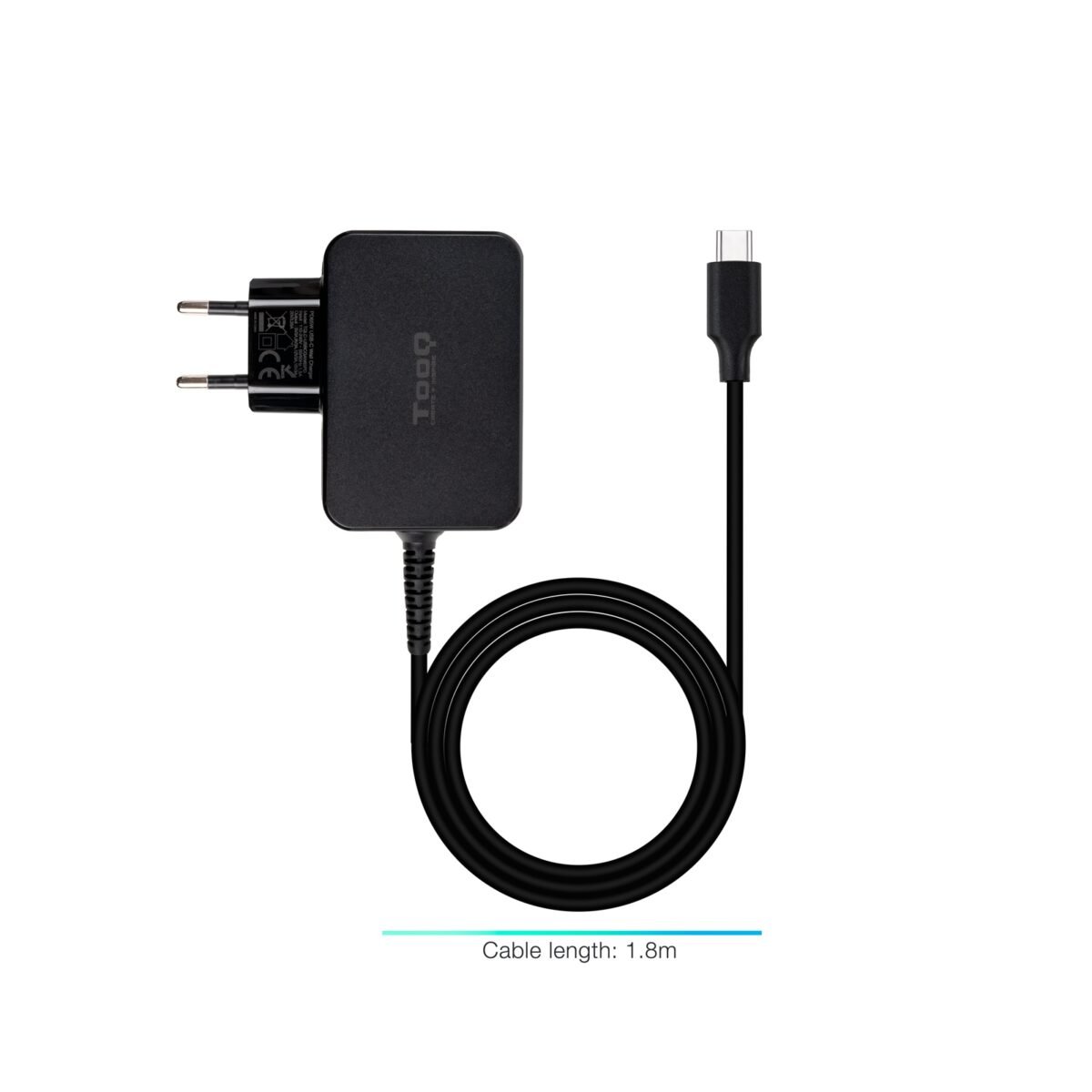 Carregador para Portátil Tooq GAN USB-C PD 65W Preto - Image 2