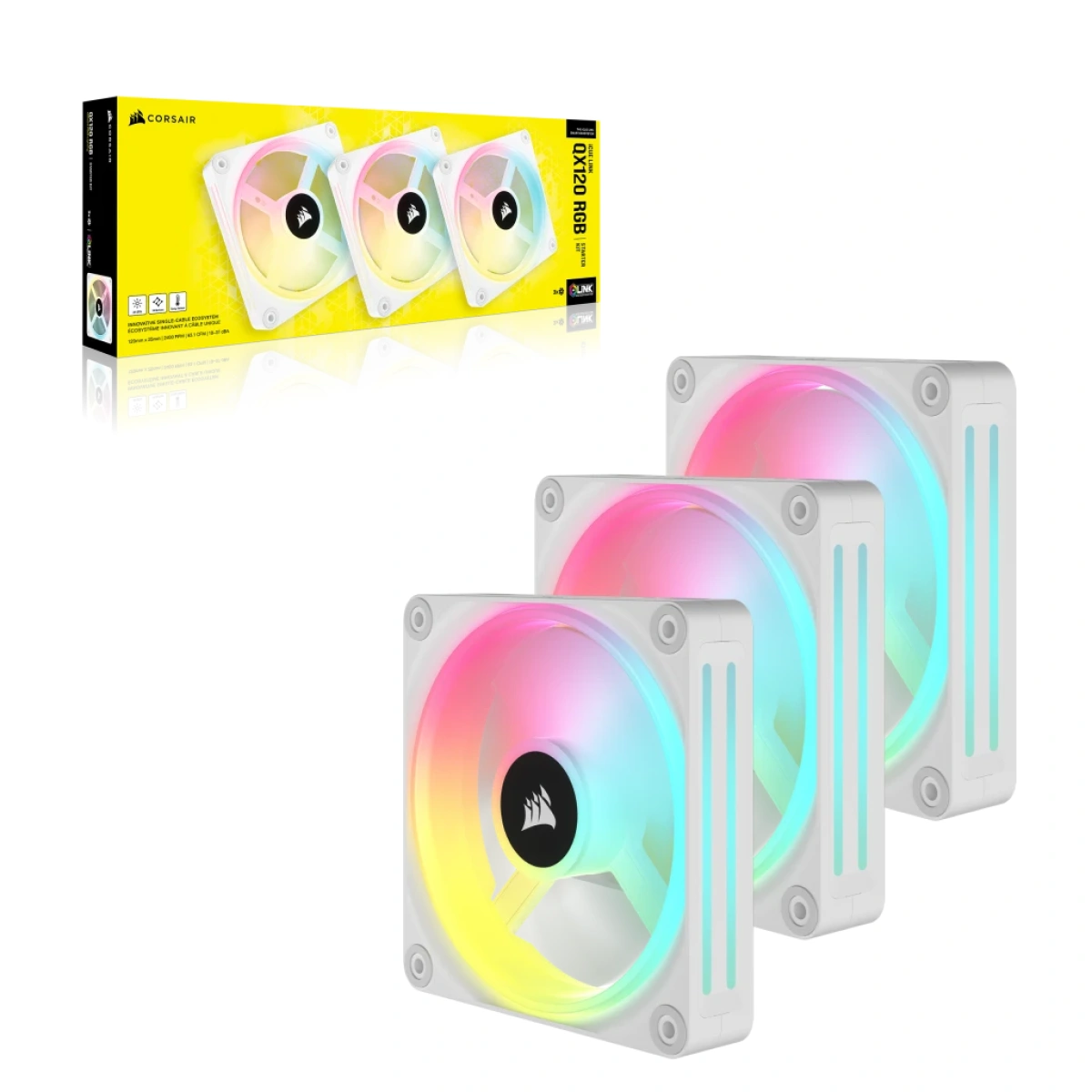 Ventoinha 120mm Corsair ICUE Link QX120 RGB PWM Branca (Pack 3) - Image 11