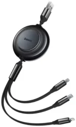 Cabo Baseus bright mirror 2 series retrátil 3 em 1 fast charge data usb para m+l+c 3.5a 1.1m preto - Image 3